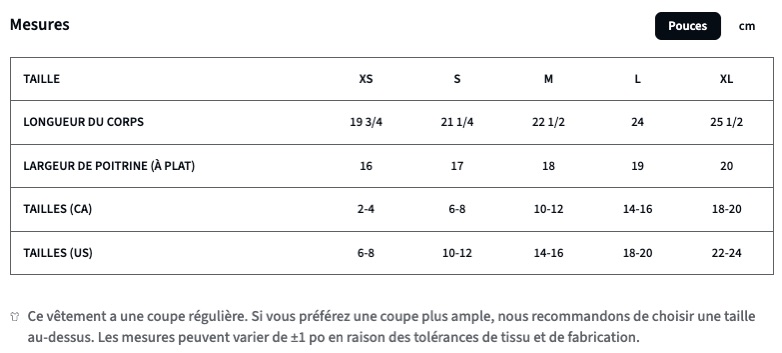Mesures coton ouaté enfant