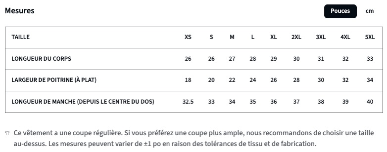 Mesures coton ouaté adulte